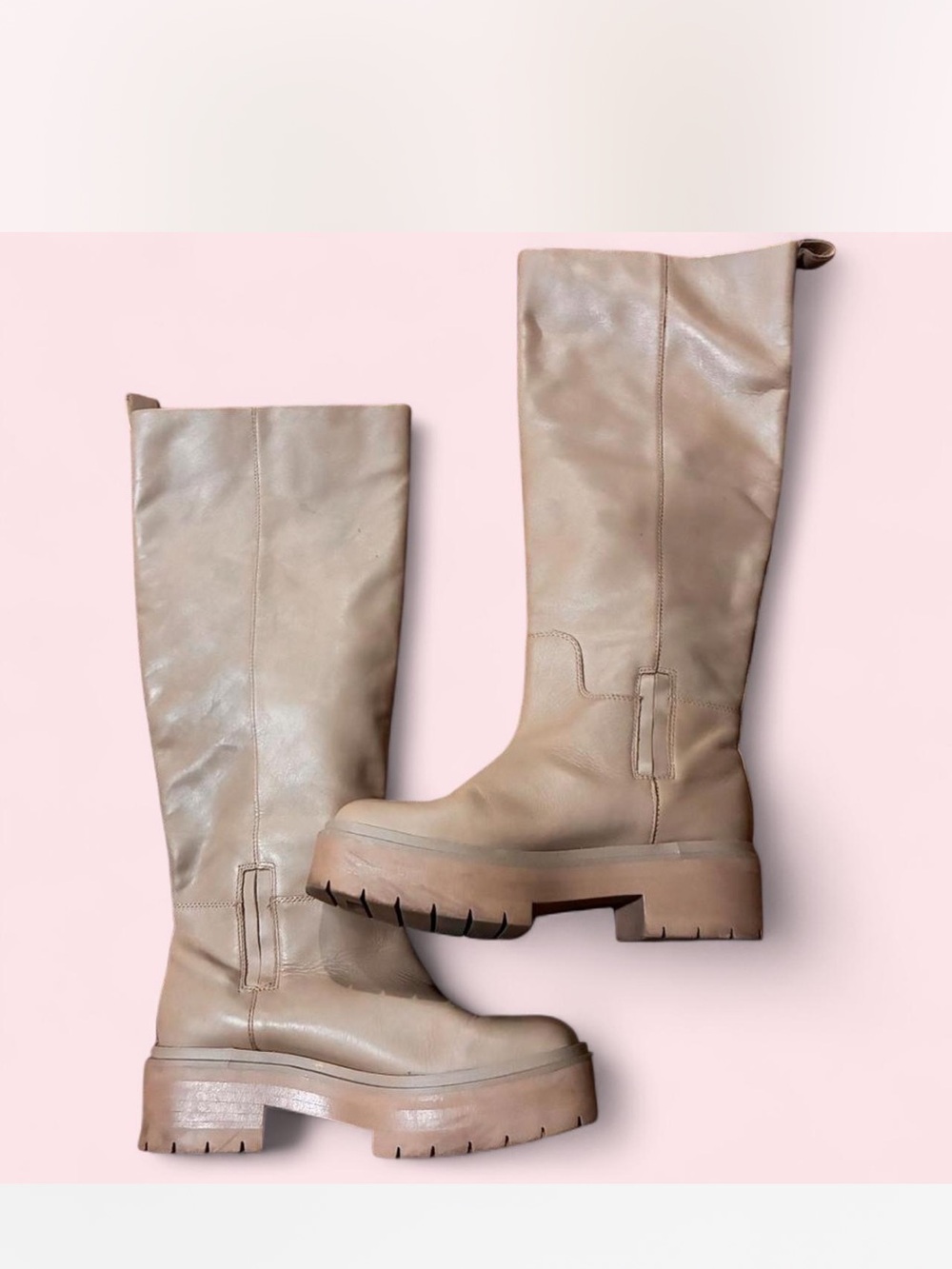 Sam Edelman Over-the-Knee Lug Boots in Light Taupe
